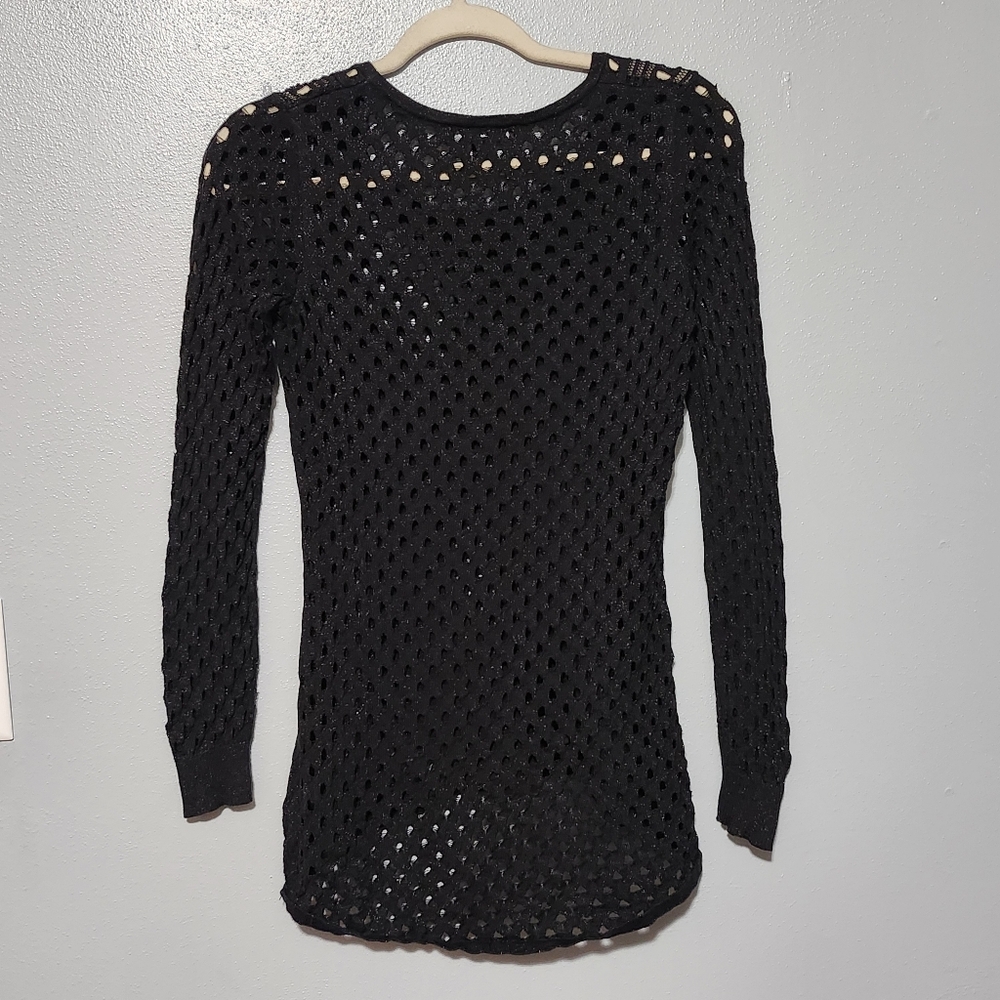 ROCK & REPUBLIC Black Metallic Open Knit Sweater Womens Small Long Sleeve Goth - Picture 6 of 11